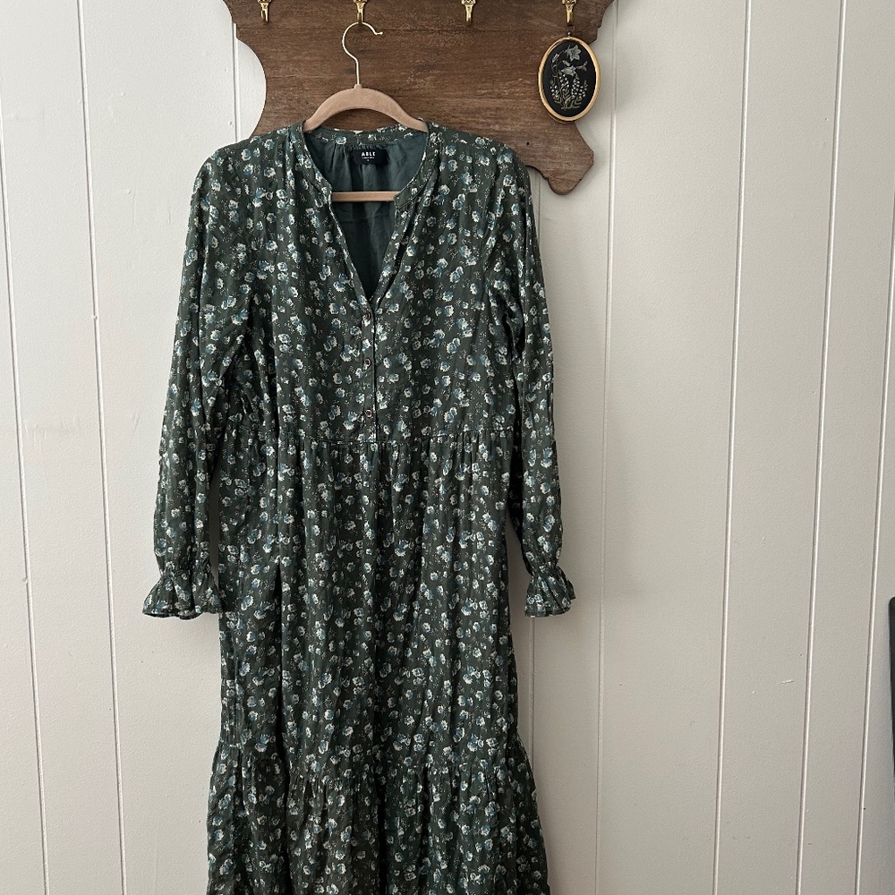 ABLE green floral tiered dress